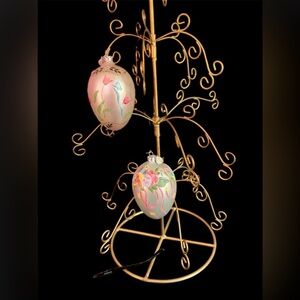 Dept 56 Holiday Decorated Hand Painted Eggs Shaped Ornament Easter Christmas 2pc